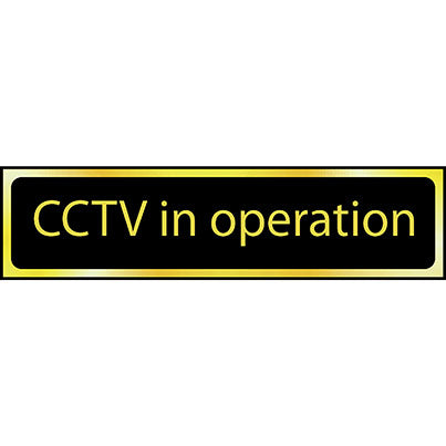 Self-Adhesive Black/Gold "CCTV in Operation" Sign 200mm x 50mm
