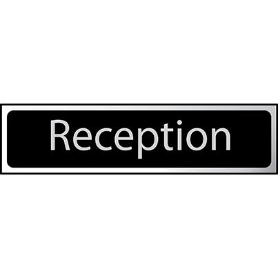 Self-Adhesive Black/Chrome "Reception" Sign 200mm x 50mm