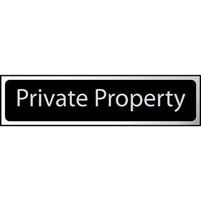 Self-Adhesive Black/Chrome "Private Property" Sign 200mm x 50mm