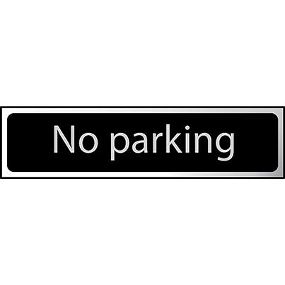 Self-Adhesive Black/Chrome "No Parking" Sign 200mm x 50mm