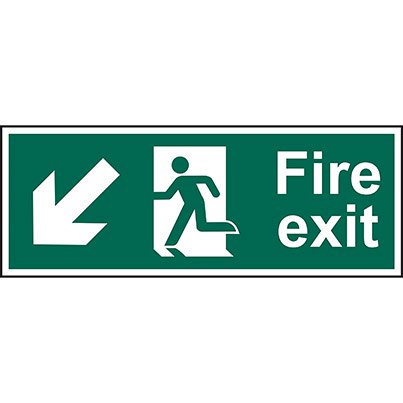 Self-Adhesive PVC "Fire Exit" Down/Left Arrow/Man Sign 400mm x 150mm