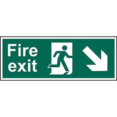 Self-Adhesive PVC "Fire Exit" Down/Right Arrow Sign 400mm x 150mm