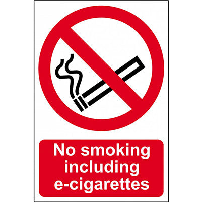 Self-Adhesive PVC "No Smoking Including E-Cigarettes" Sign 200mm x 300mm
