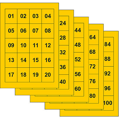 Self-Adhesive Black/Yellow 01-100 Consecutive Numbers
