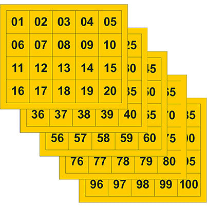 Self-Adhesive Black/Yellow 01-100 Consecutive Numbers