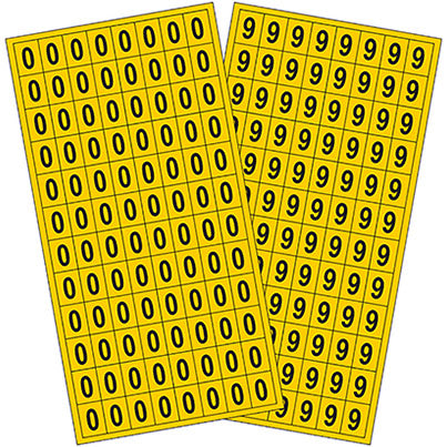 Self-Adhesive Black/Yellow 0-9 Number Sheets 45mm x 130mm (Pack of 10)