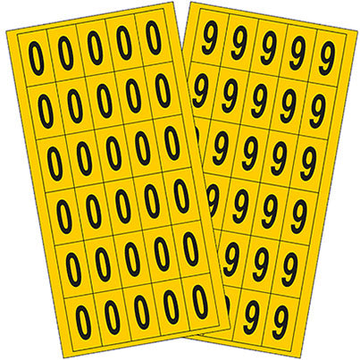 Self-Adhesive Black/Yellow 0-9 Number Sheets 45mm x 130mm (Pack of 10)
