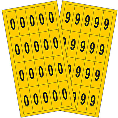 Self-Adhesive Black/Yellow 0-9 Number Sheets 45mm x 130mm (Pack of 10)