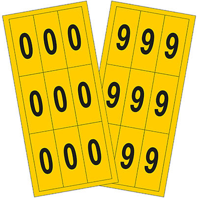 Self-Adhesive Black/Yellow 0-9 Number Sheets 45mm x 130mm (Pack of 10)