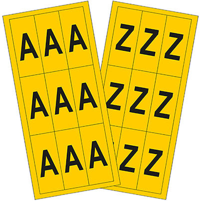 Self-Adhesive Black/Yellow A-Z Letter Sheets 38mm x 90mm (Pack of 26)