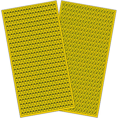 Self-Adhesive Black/Yellow A-Z Letter Sheets 6mm x 9.5mm (Pack of 26)