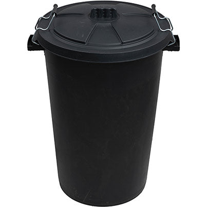 Black 80L Plastic Dustbin with Lid Clips