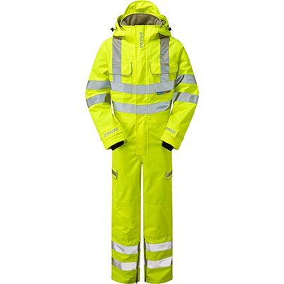 Men’s Yellow Waterproof Hi-Vis Overalls with Kneepad Pockets